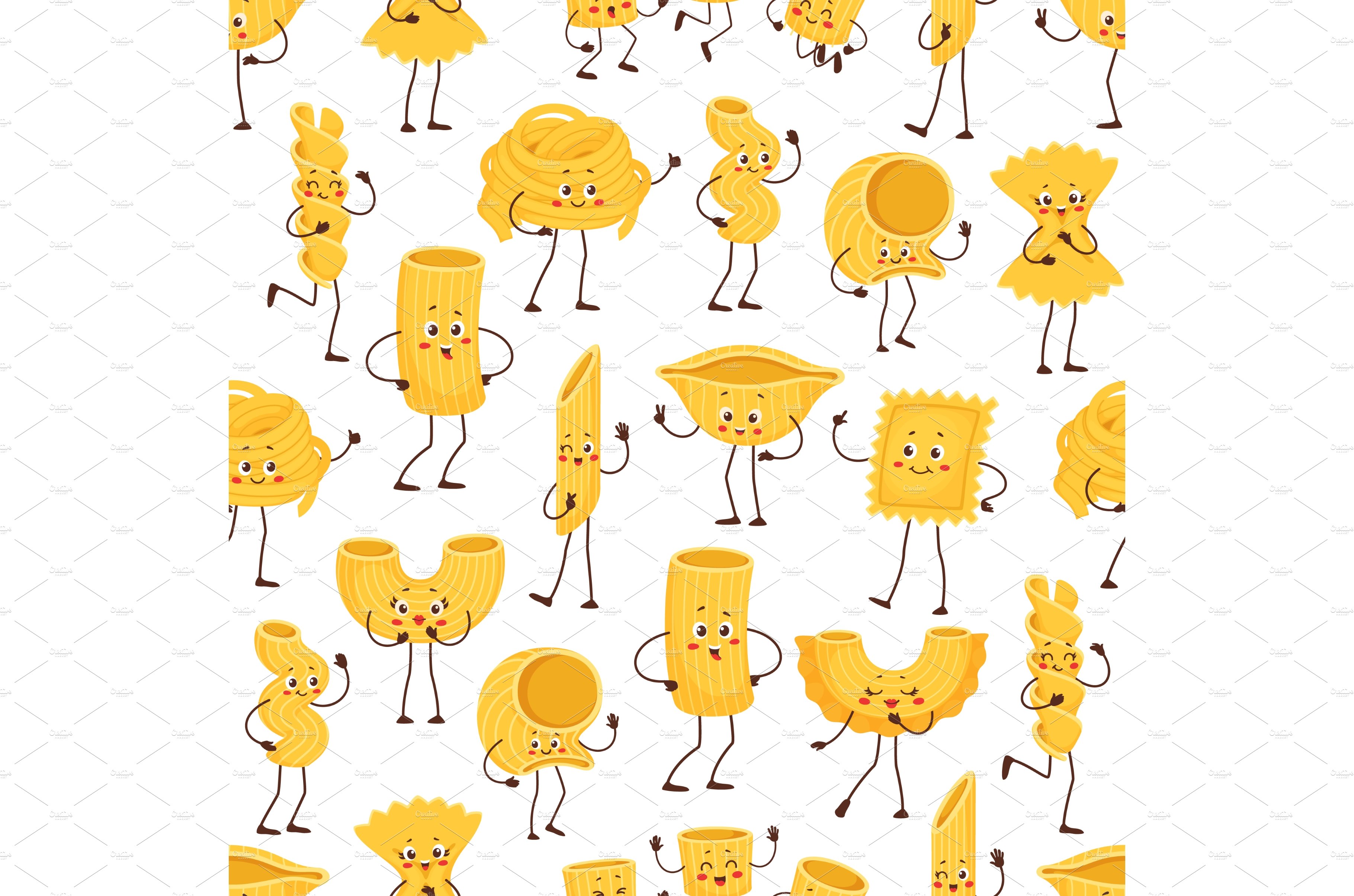 Cartoon pasta characters pattern cover image.
