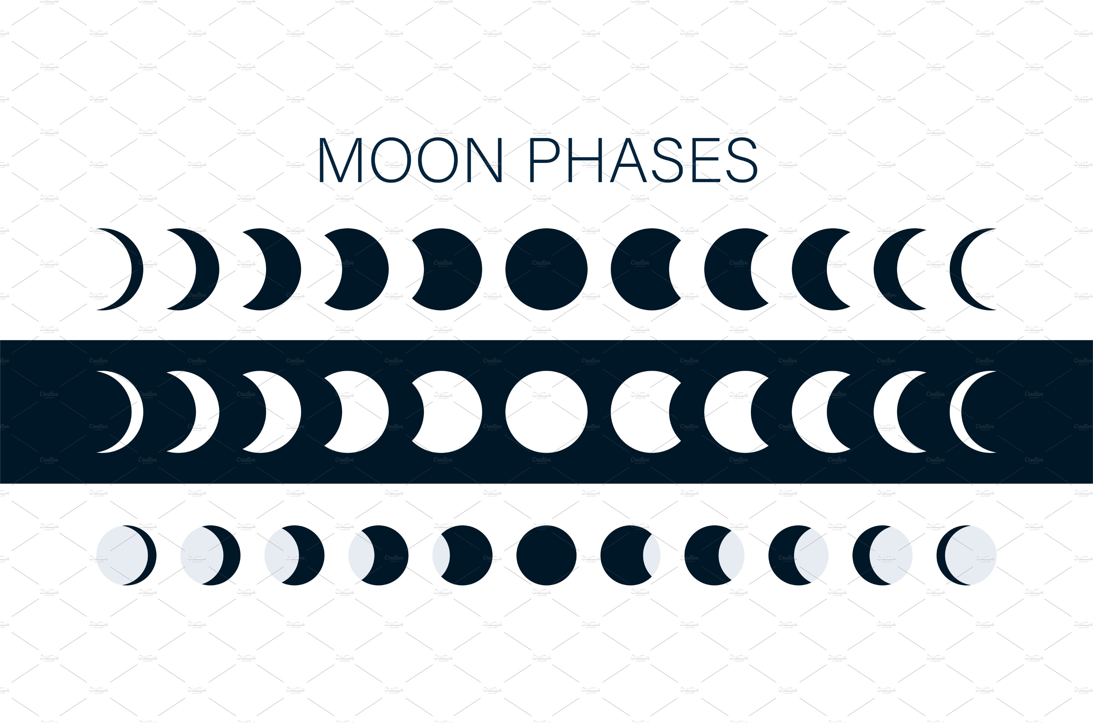 Moon phases astronomy icon set cover image.