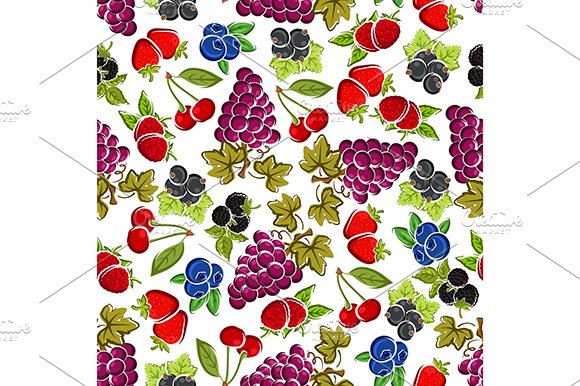 Berry fruits seamless pattern cover image.