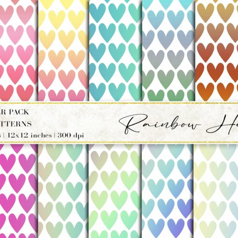 Rainbow Hearts Digital Papers cover image.