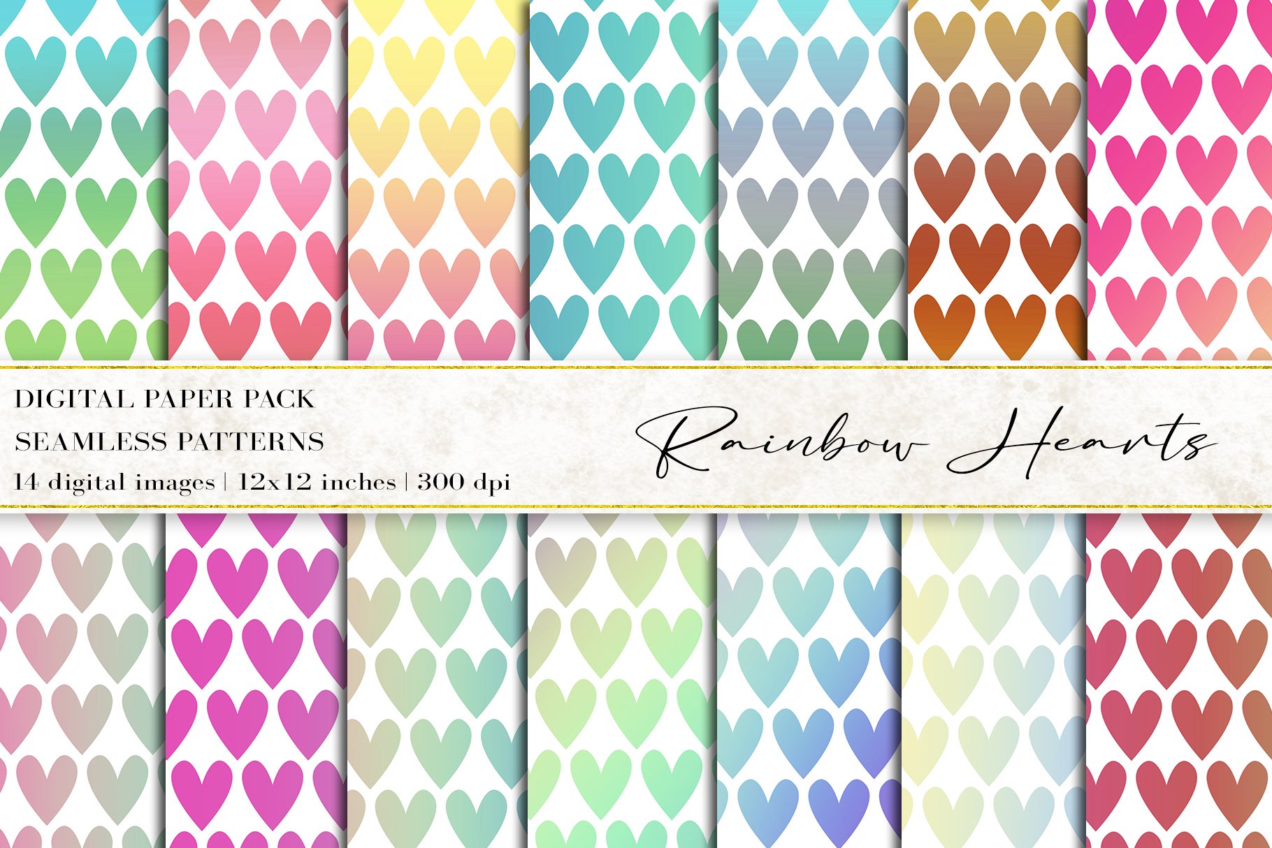 Rainbow Hearts Digital Papers cover image.