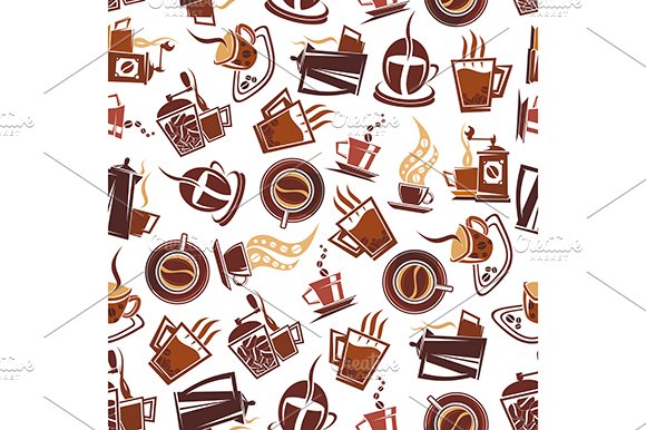 Brown coffee retro seamless pattern cover image.