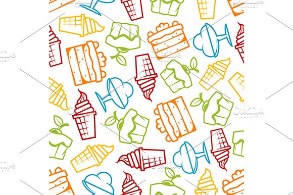 Cakes and ice cream seamless pattern cover image.