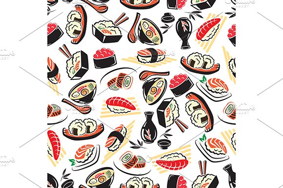 Japanese cuisine seamless pattern cover image.