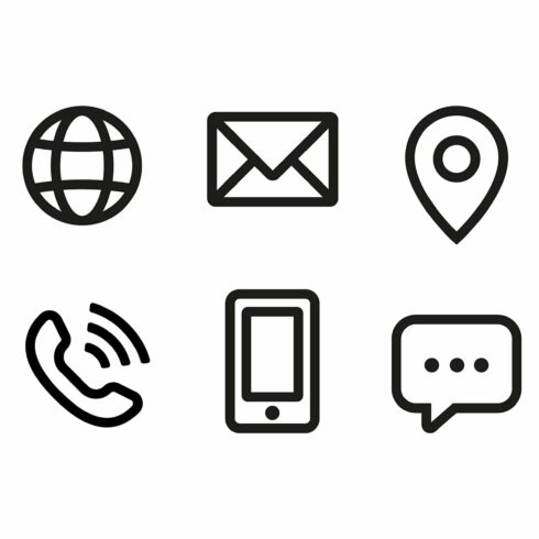 Contact, phone, internet icons cover image.