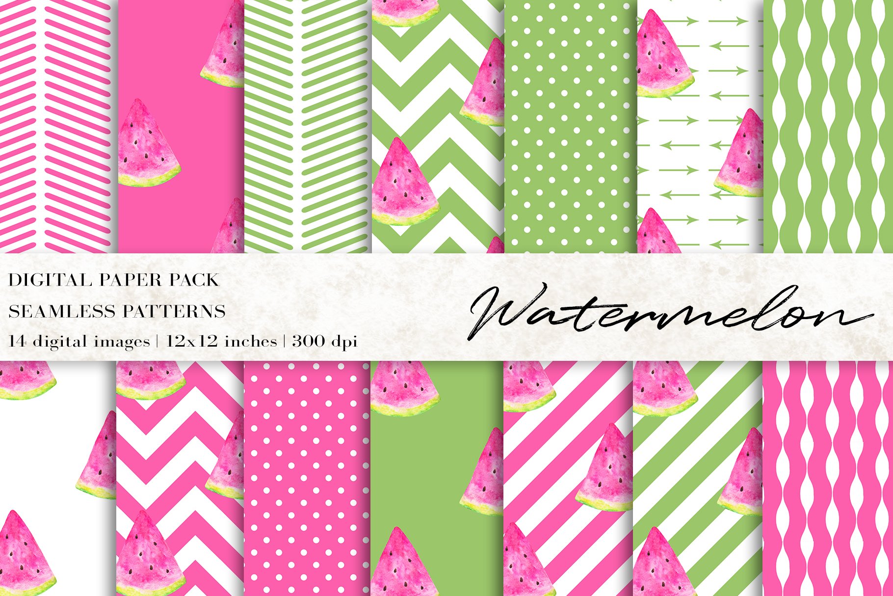 Watercolor Watermelon Digital Papers cover image.