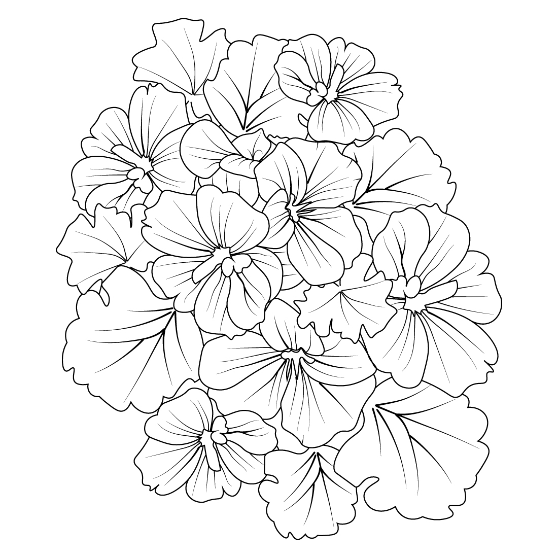 flower cluster drawing Easy flower coloring pages, Cute flower coloring pages, flower coloring page for adults, Realistic flower coloring pages, vintage floral vector illustration preview image.