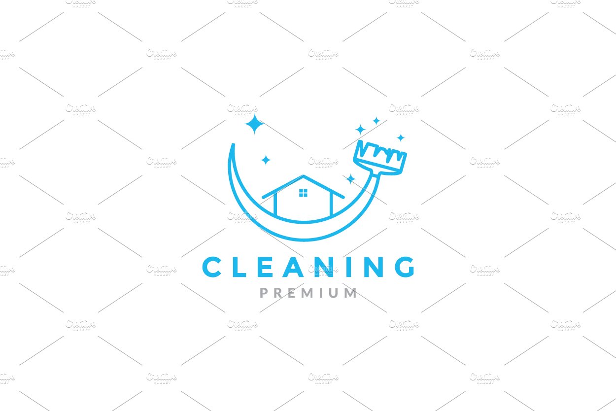 line broom with home cleaning logo cover image.