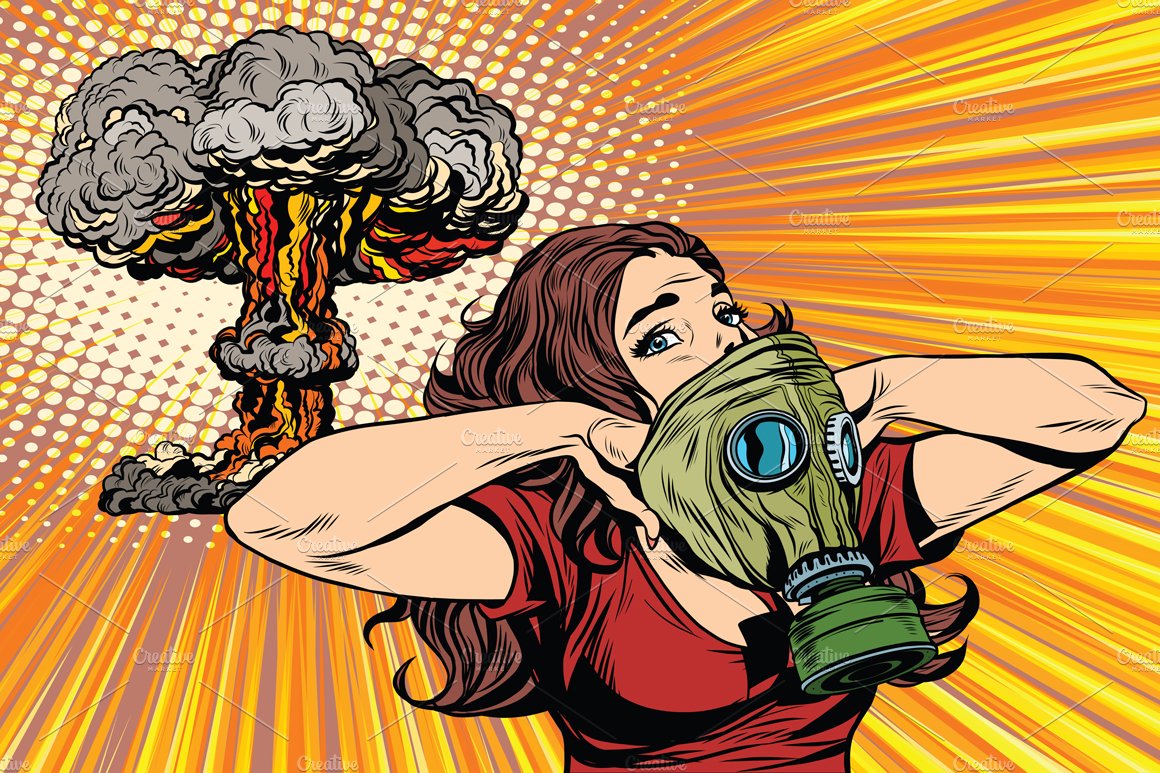 Nuclear explosion gas mask girl cover image.