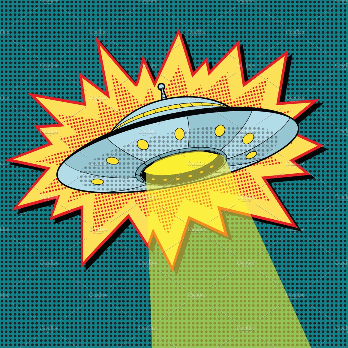 Pop art UFO with light beam cover image.