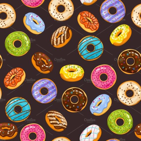 Seamless pattern with glaze donuts cover image.