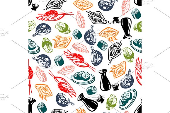 Oriental seafood dishes pattern cover image.