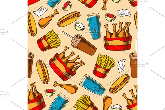 Fast food seamless pattern cover image.