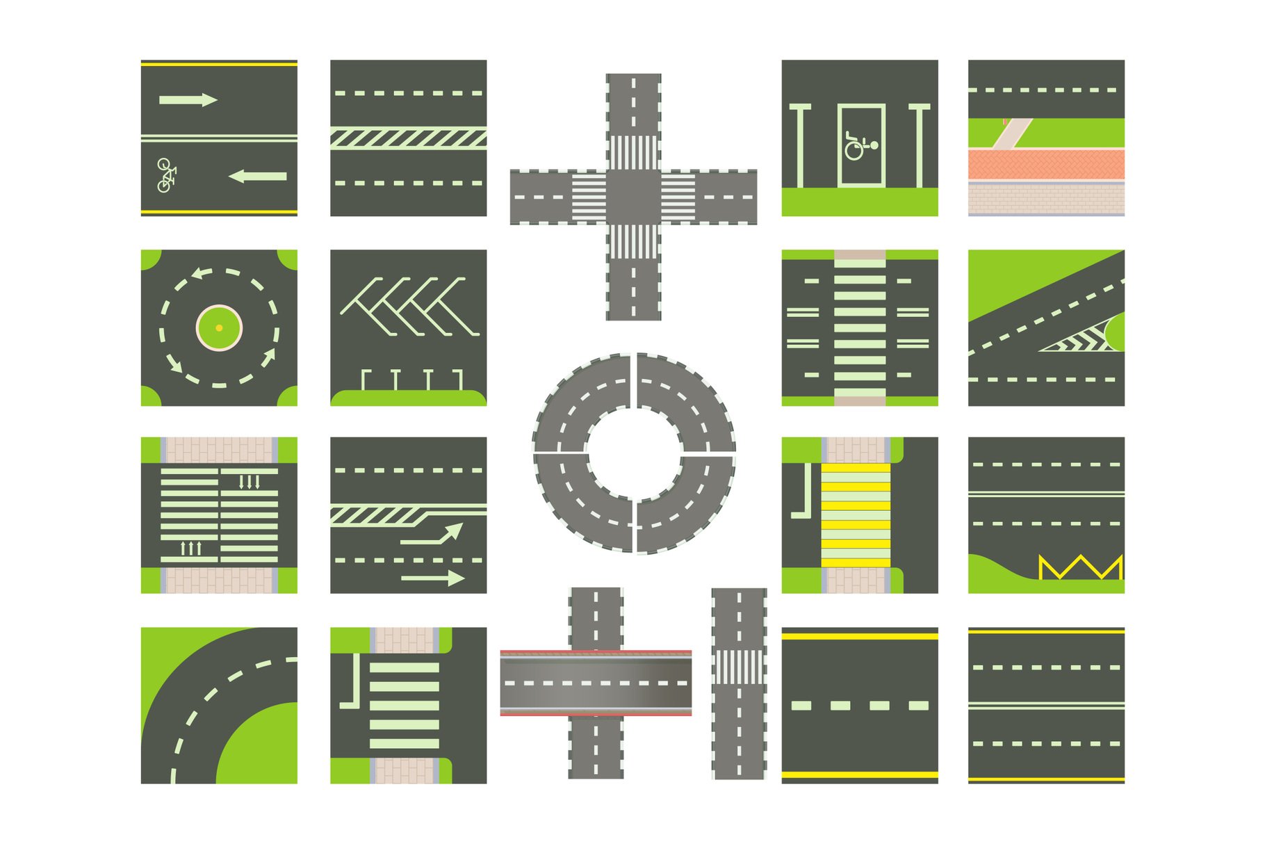 Roads icon set, cartoon style cover image.