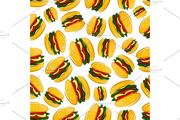 Hamburgers seamless pattern cover image.