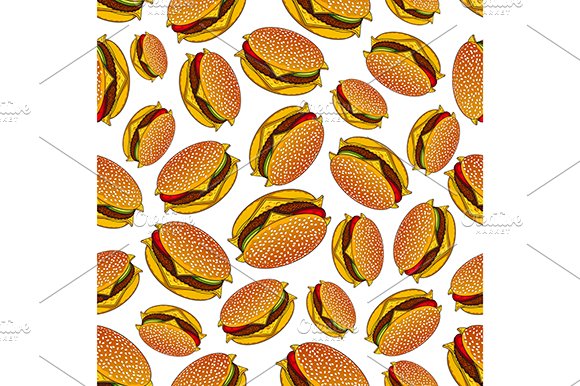Cheeseburgers seamless pattern cover image.