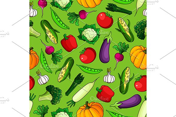 Farm vegetables seamless pattern cover image.