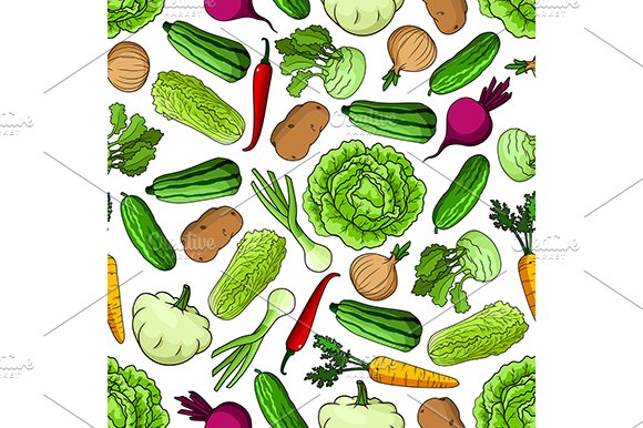 Seamless pattern of fresh vegetables cover image.
