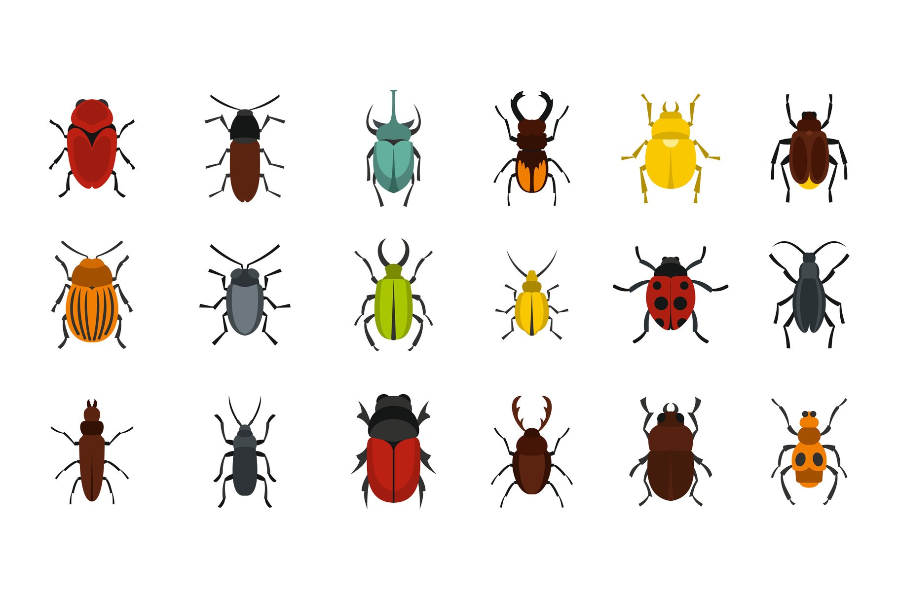 Bugs icon set, flat style cover image.