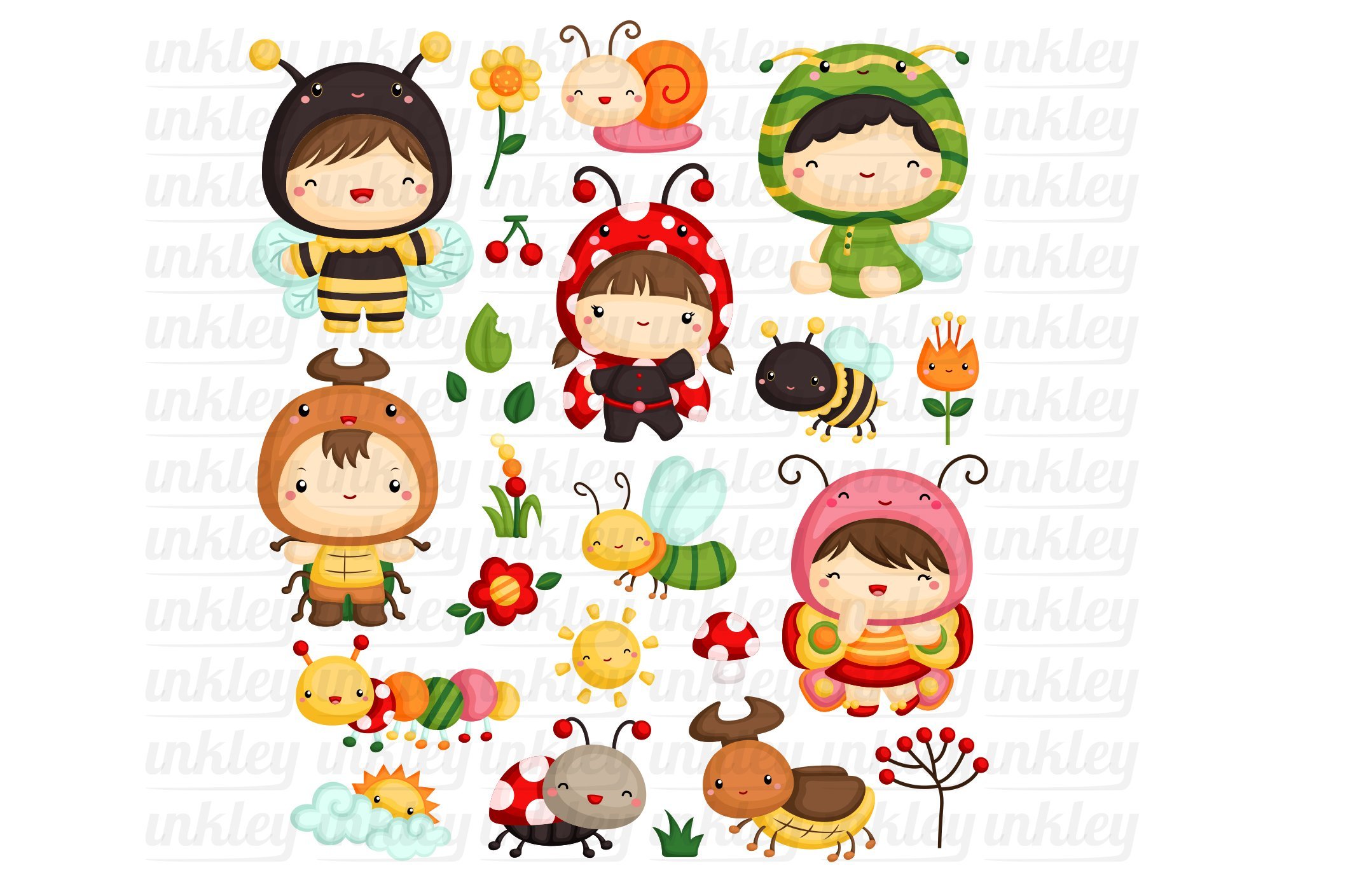 Kids in a Bug Costume Clipart preview image.