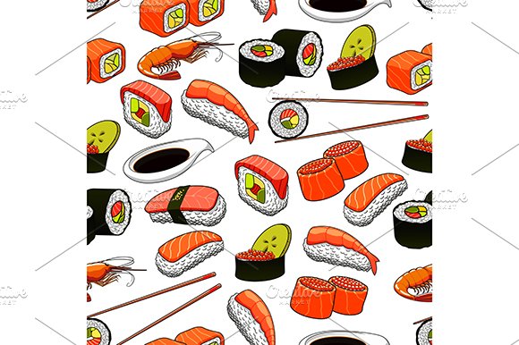 Japanese sushi seamless pattern cover image.