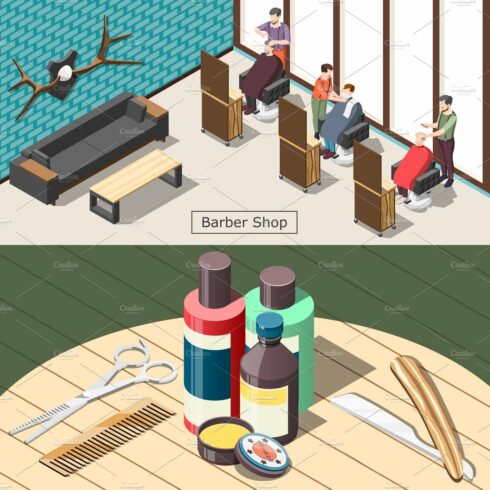 Barbershop isometric banners cover image.
