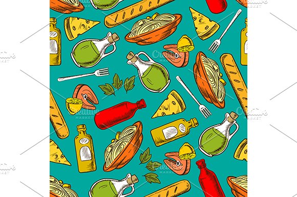 Italian cuisine seamless pattern cover image.