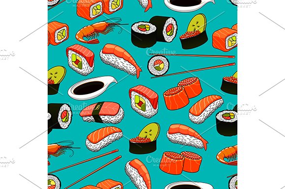 Seafood seamless pattern cover image.