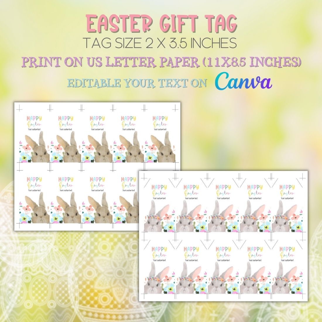 Editable gift tag, Easter Basket Gift Tag, Easter Treat Tag preview image.