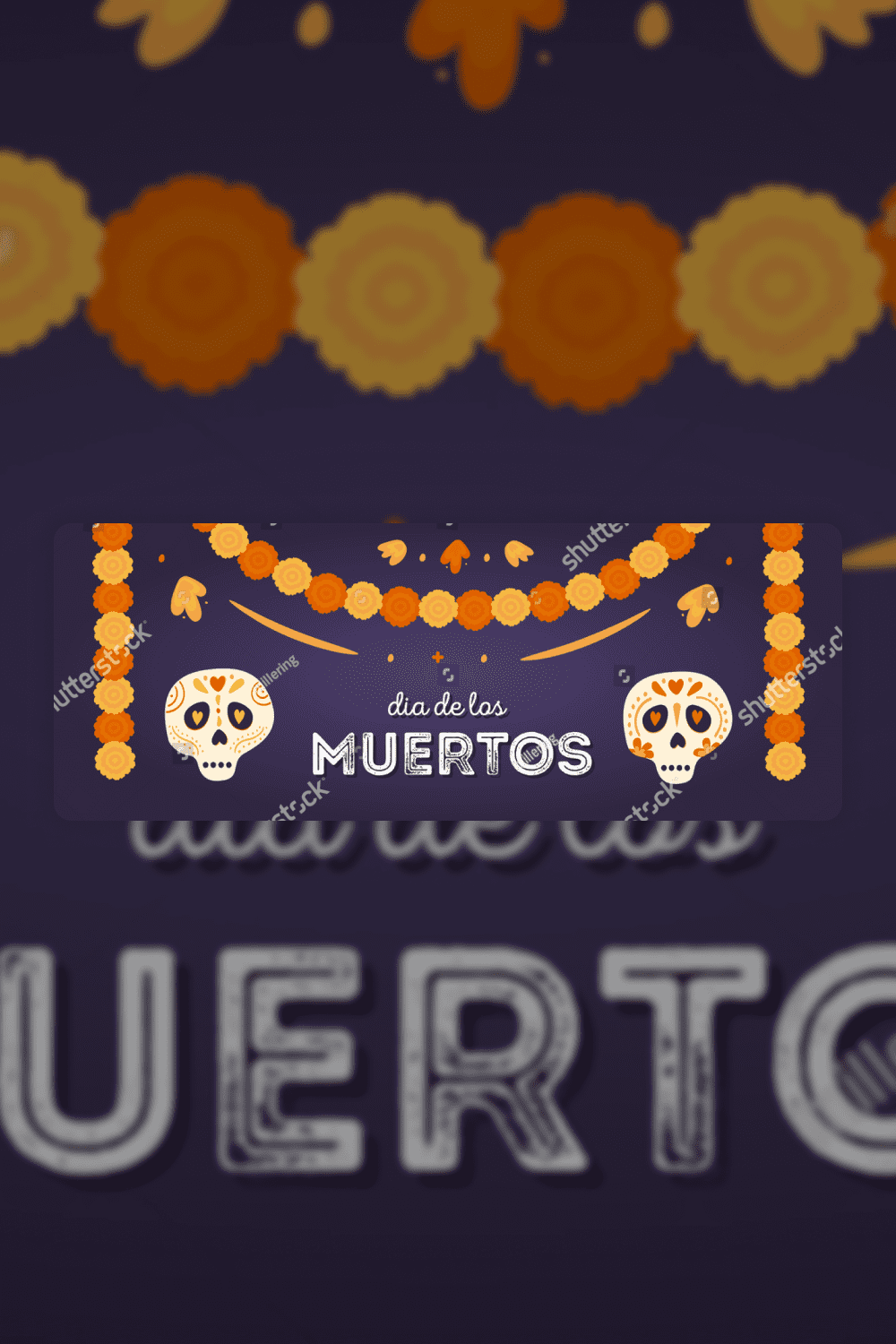 Banner with sugar skulls and marigold floral garlands decoration.