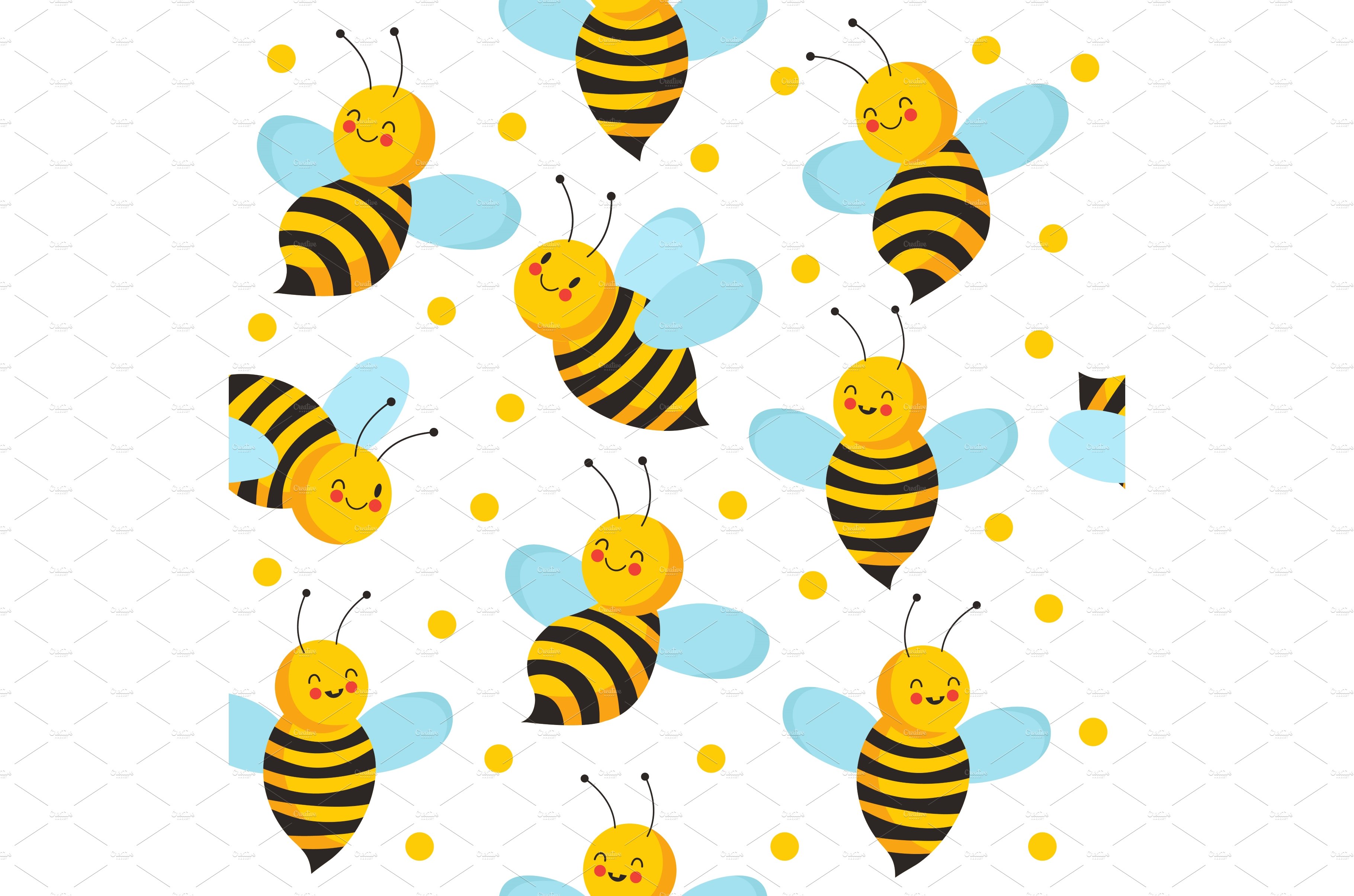 Bee seamles pattern. Cute flying cover image.