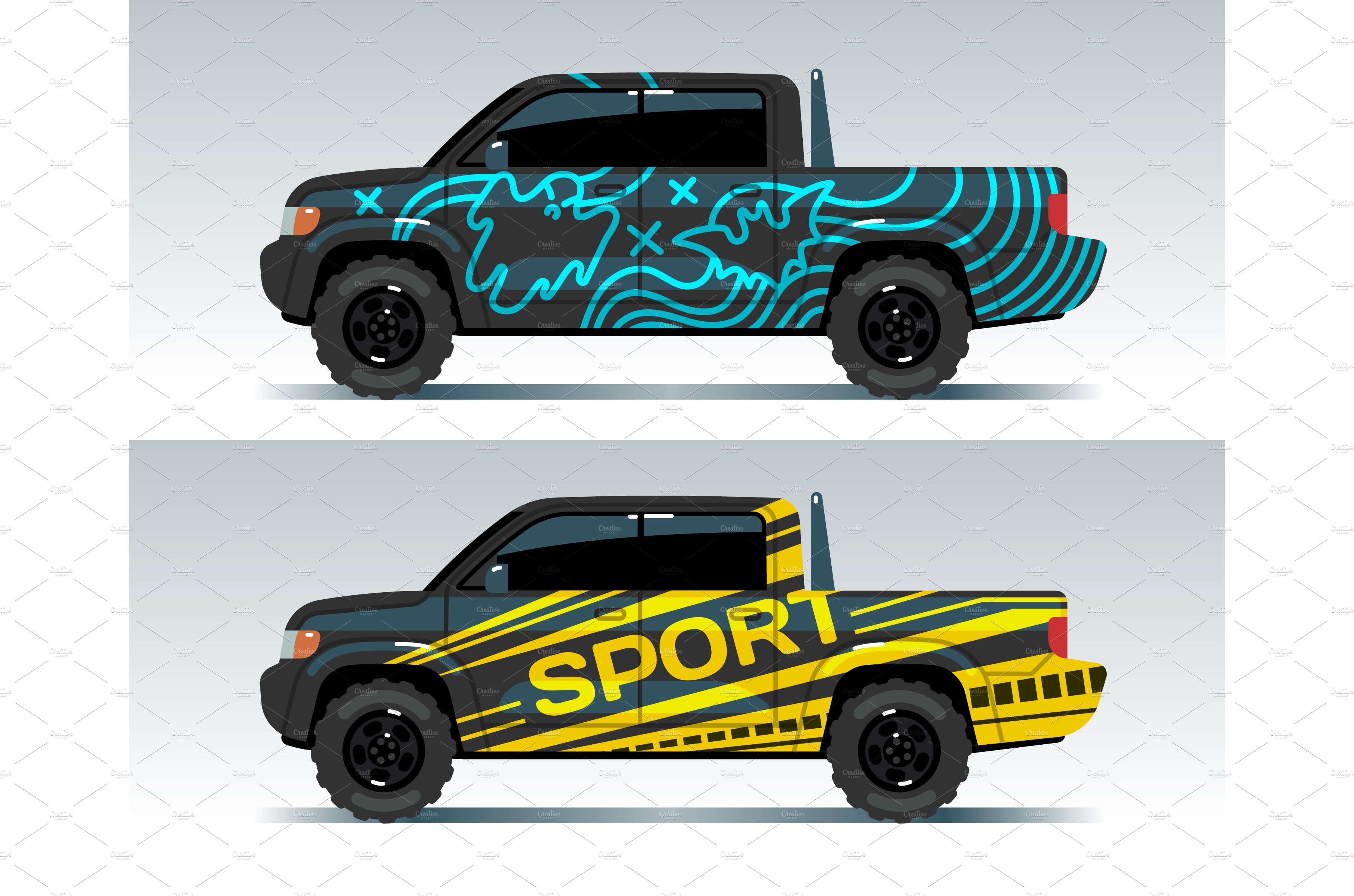 Racing car graphic. Truck wrapping cover image.