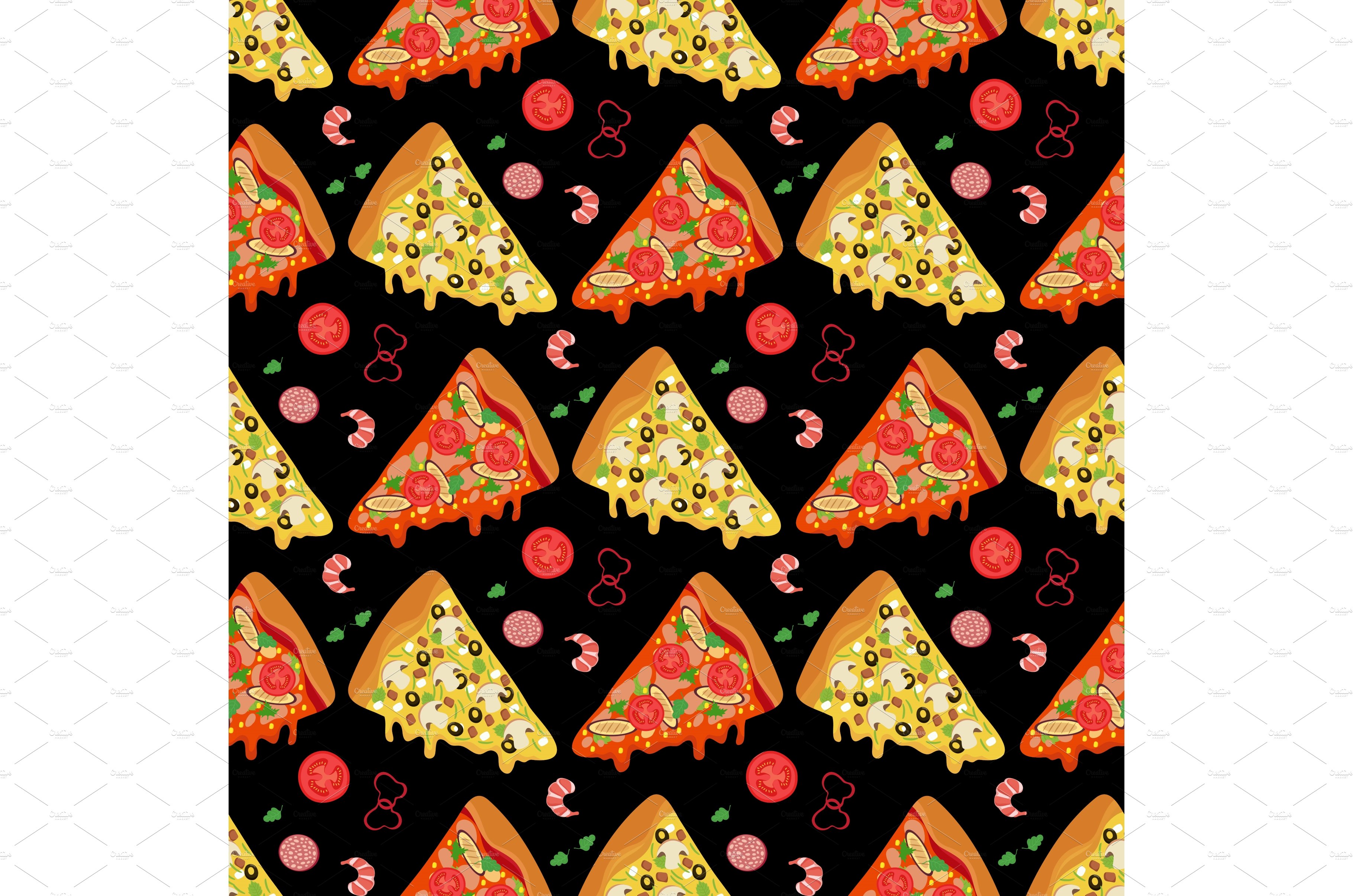 Cartoon pizza slices and ingredients cover image.