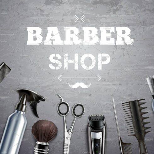 Barber shop realistic set cover image.