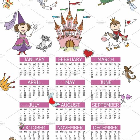 2019 year calendar fairytale kids cover image.
