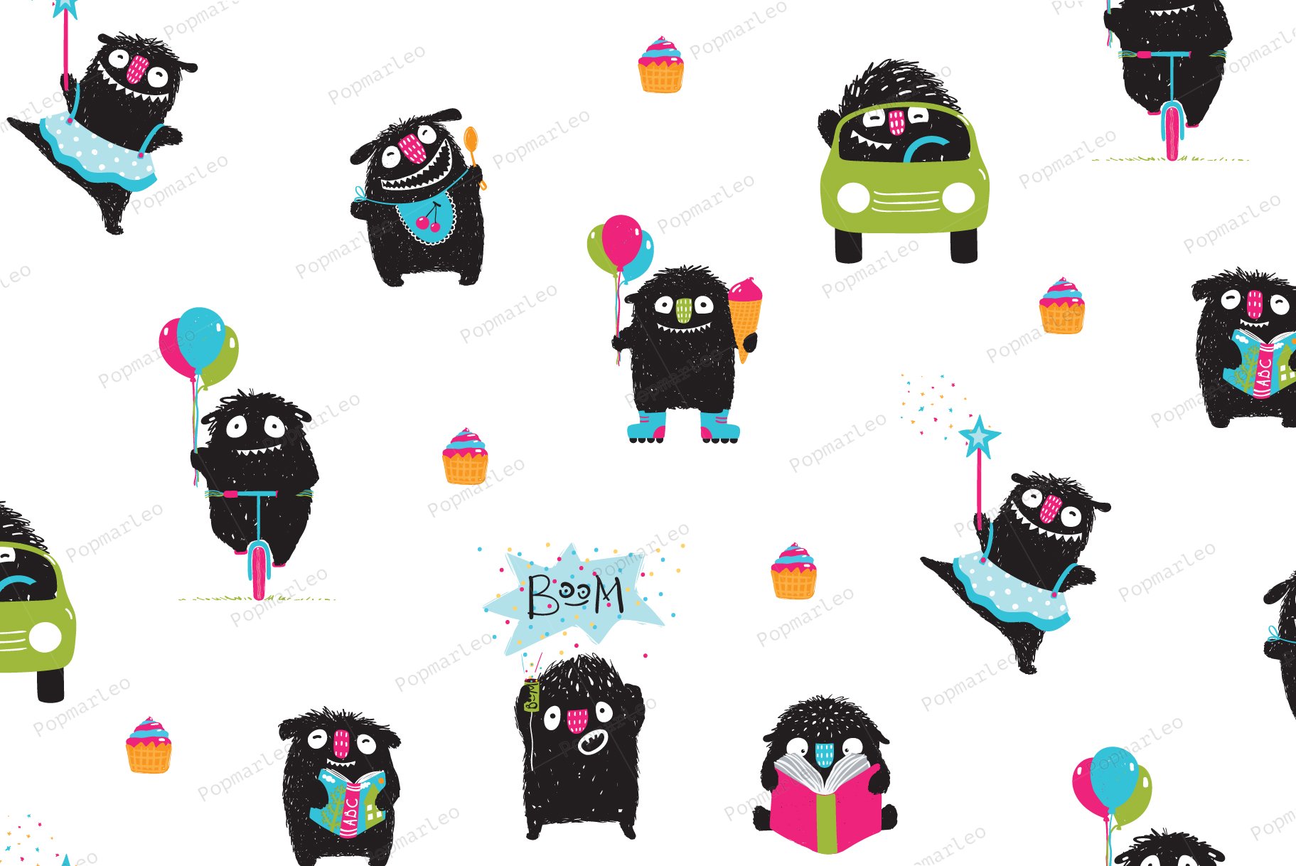 Active Monsters kids print pattern cover image.