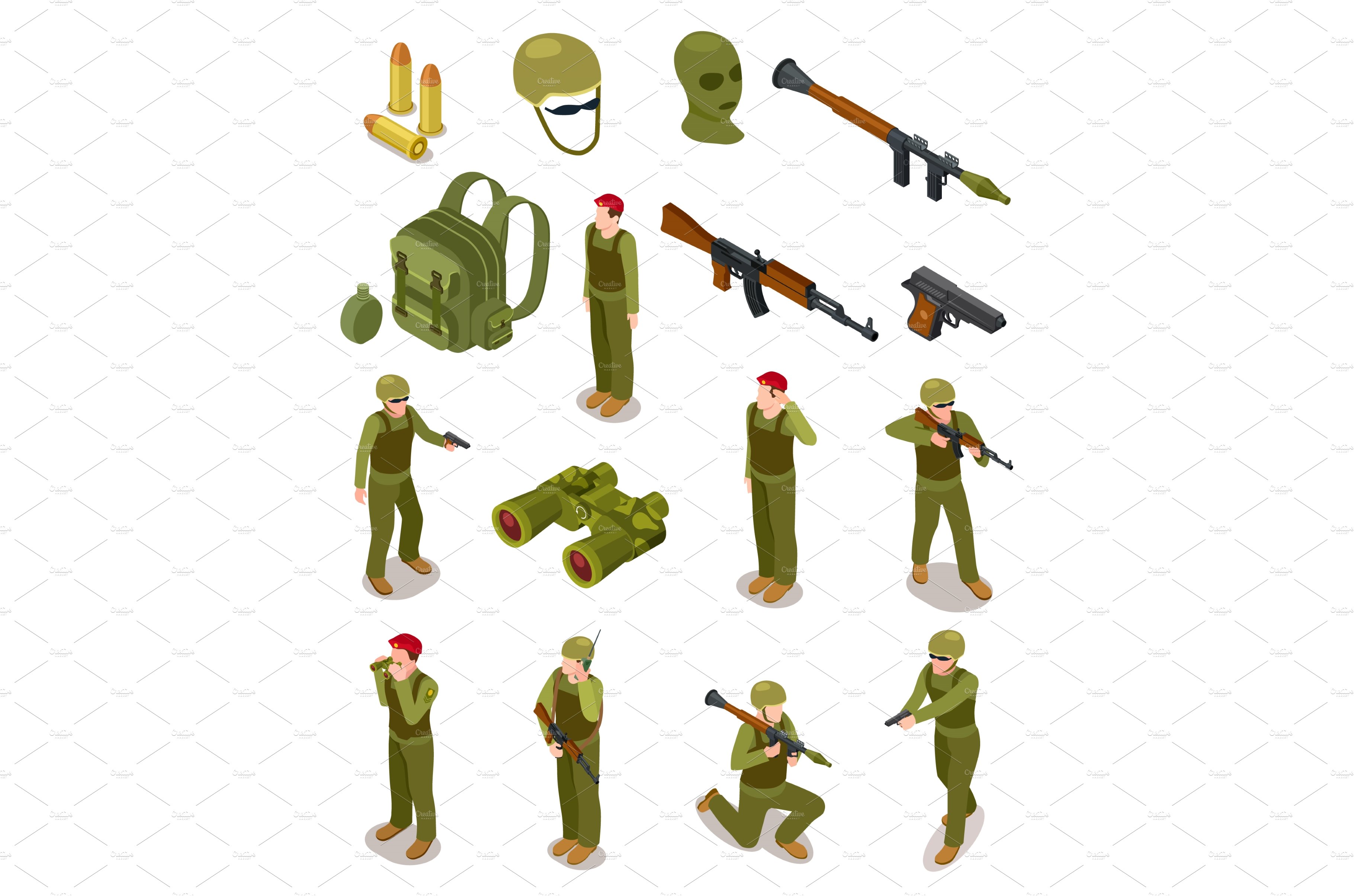 Isometric soldiers. Military special cover image.