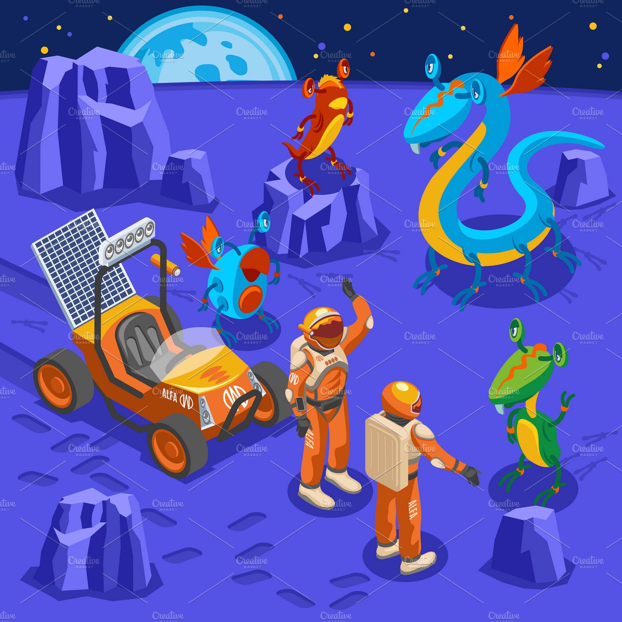 Aliens isometric background cover image.