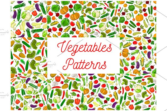 Vegetables seamless backgrounds cover image.