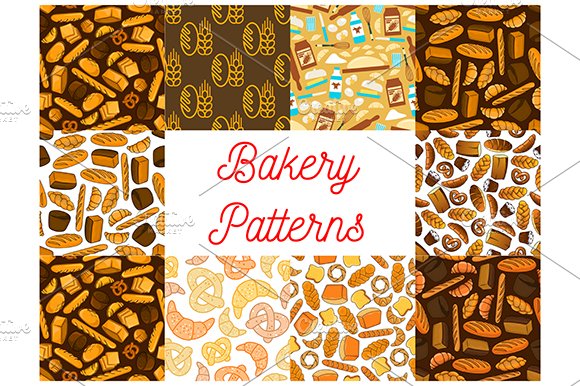 Bakery and baking seamless patterns cover image.