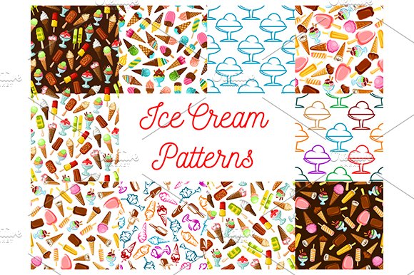 Ice cream seamless patterns cover image.