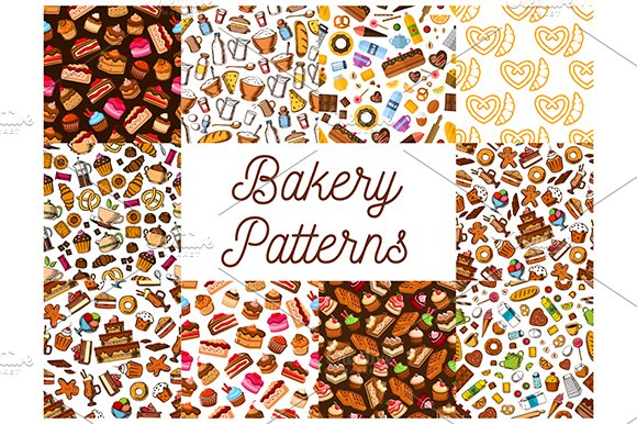 Bakery and pastry desserts patterns cover image.
