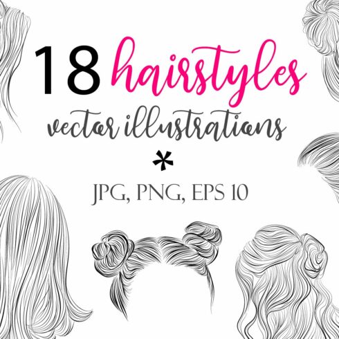 18 vector female hairstyles cover image.