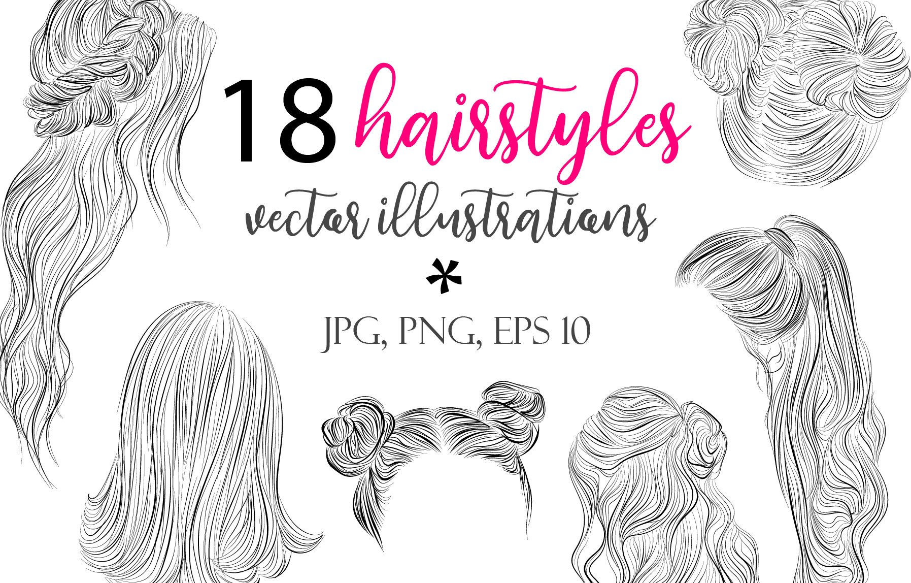 18 vector female hairstyles cover image.