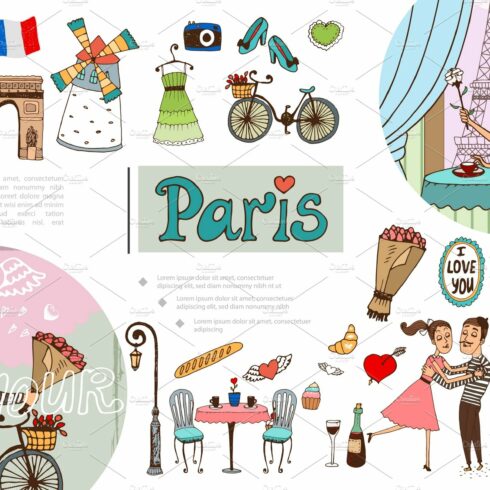 Hand drawn Paris elements concept cover image.