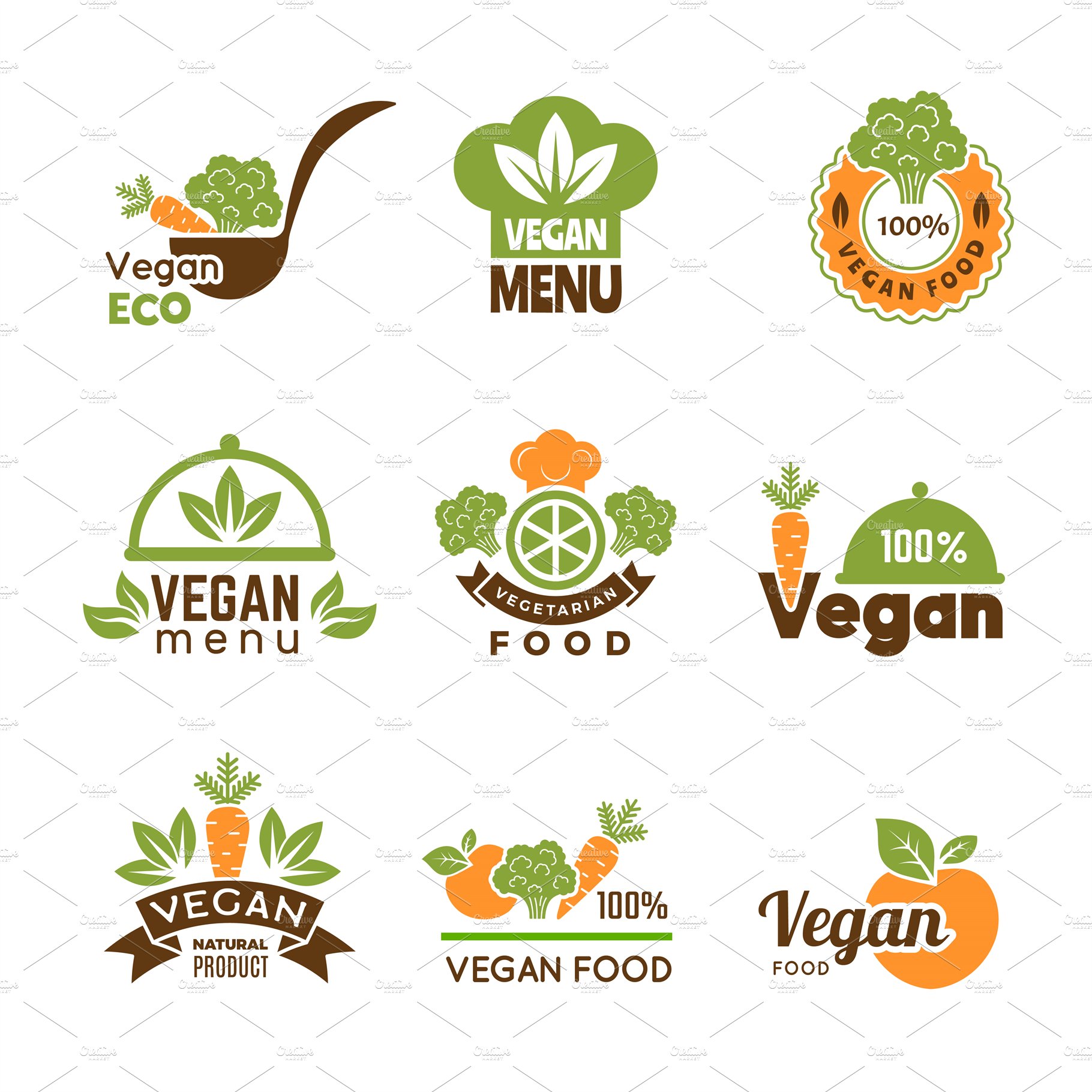 Vegan logo. Healthy food vegetarian cover image.