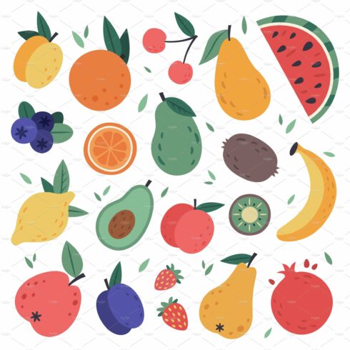 Hand drawn fruits. Doodle harvest cover image.