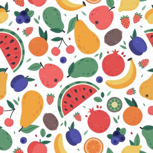 Fruits seamless pattern. Hand drawn cover image.