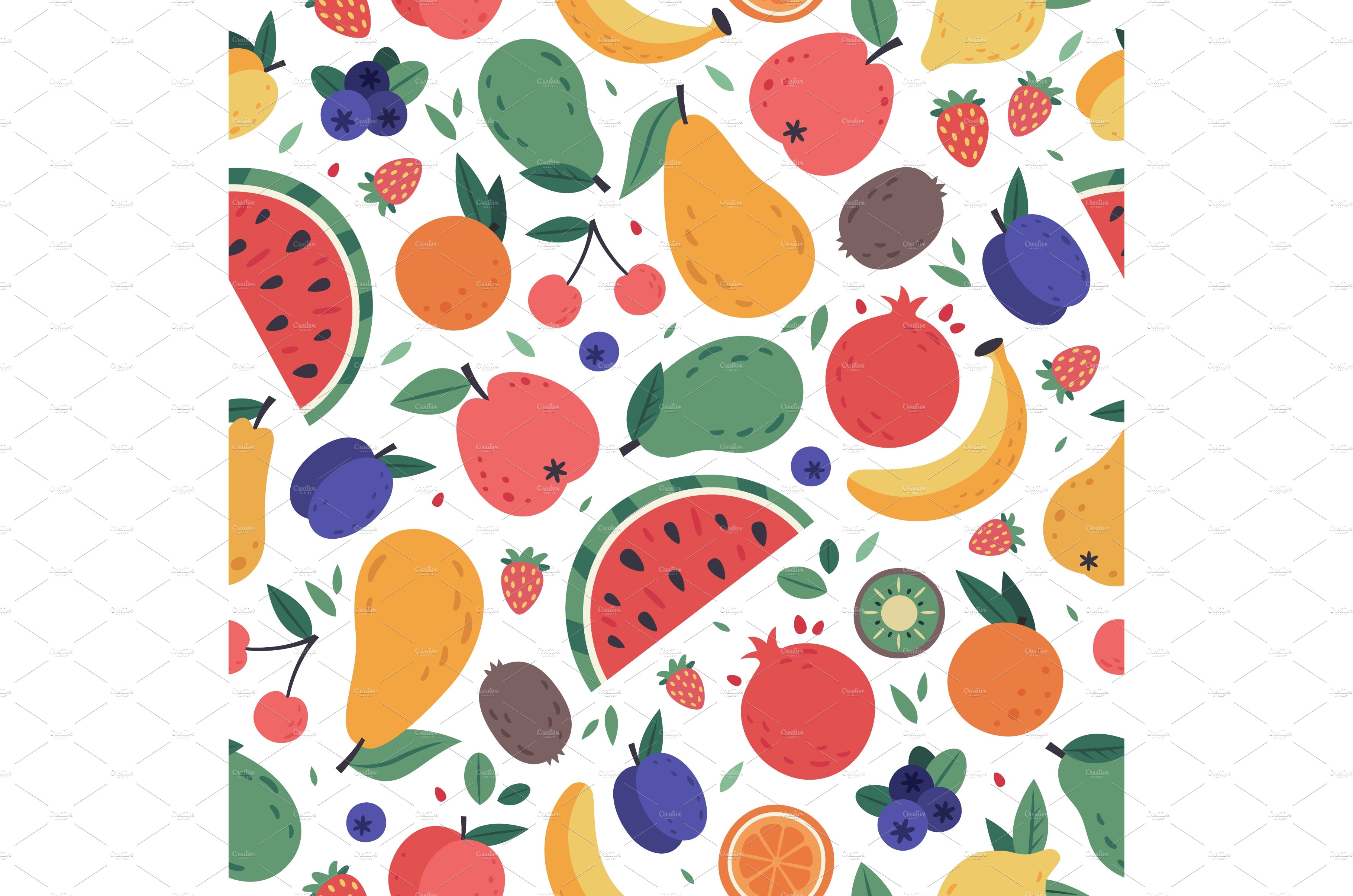 Fruits seamless pattern. Hand drawn cover image.