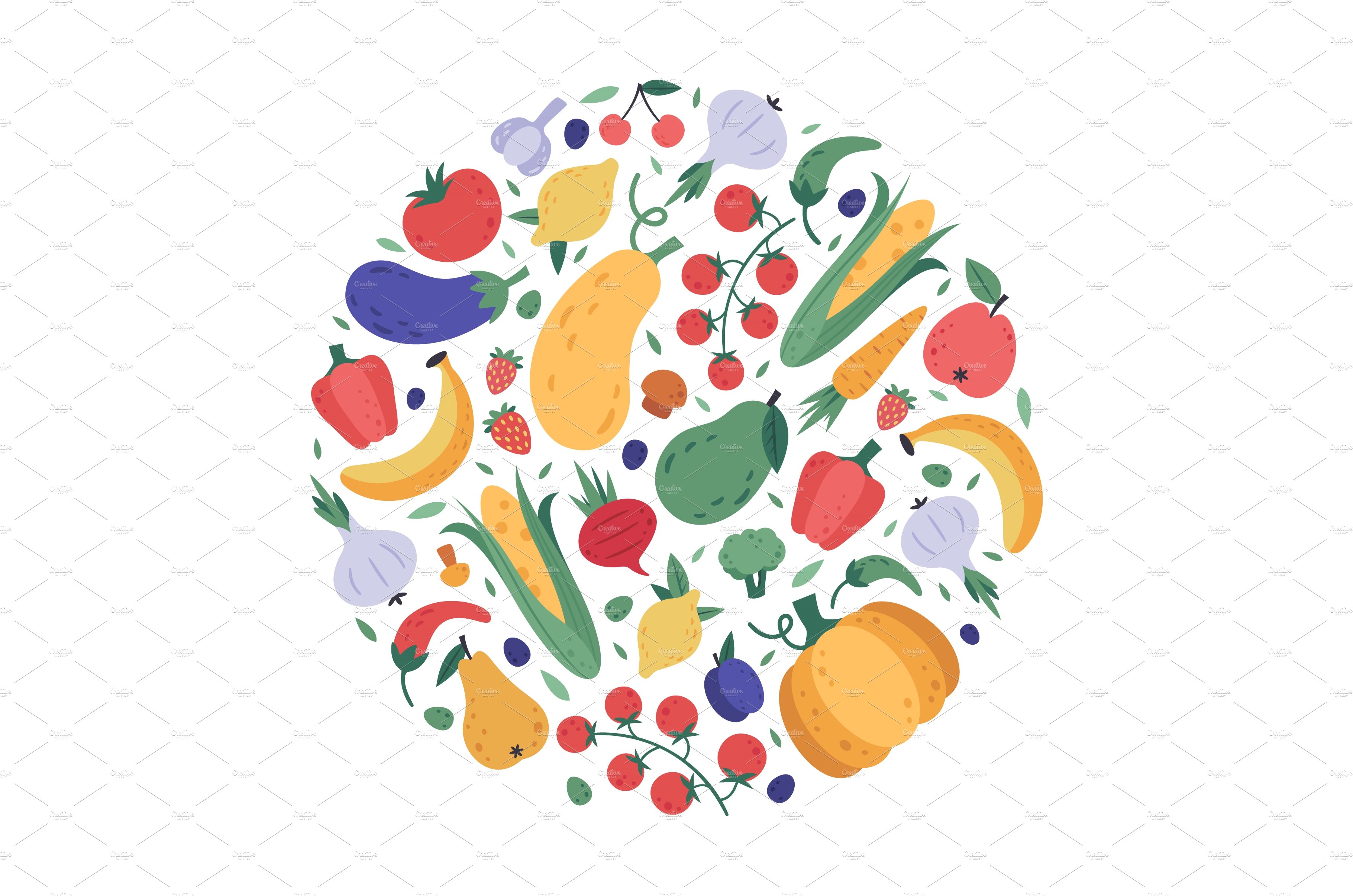 Vegetables and fruits pattern cover image.